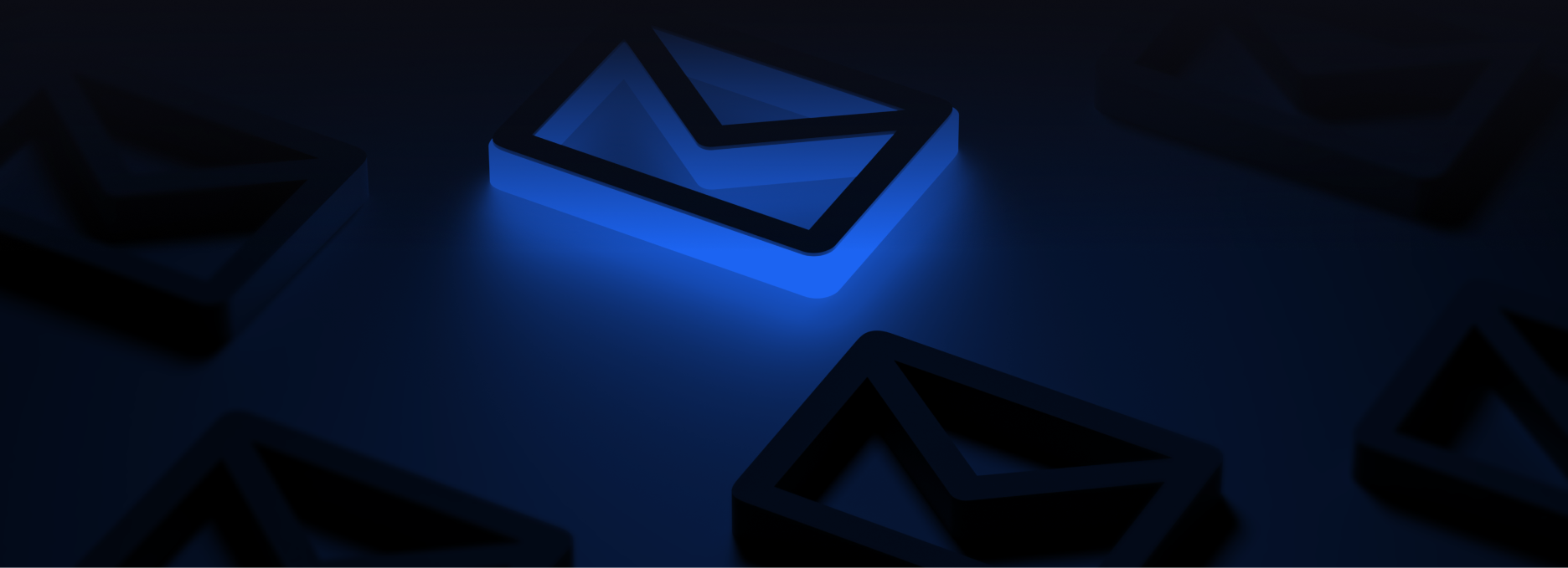 Glowing blue email envelope icon among dark envelope icons, representing Mail Genie's ability to highlight important messages
